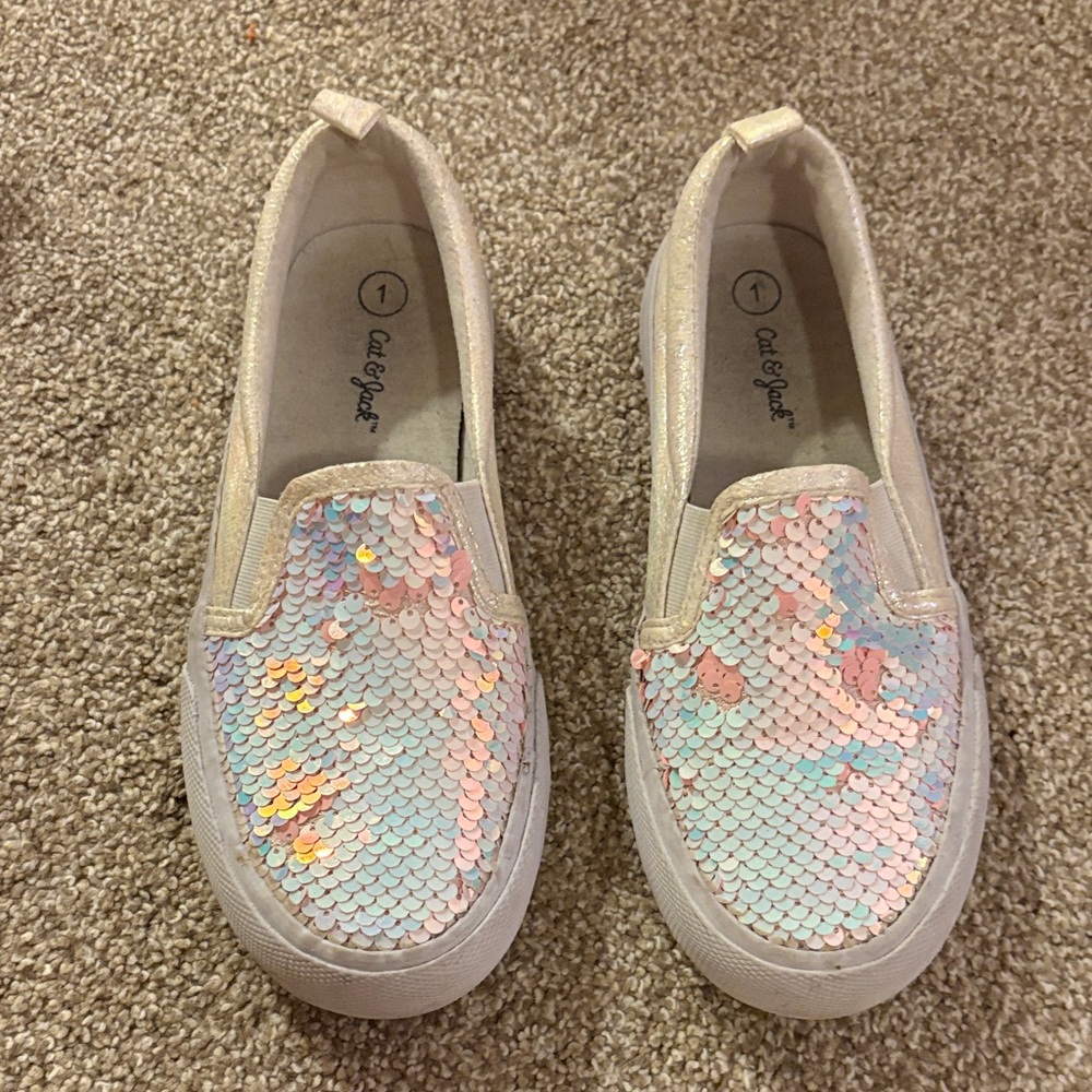 Cat & Jack Sequin Slip-On Sneakers - Pink and White